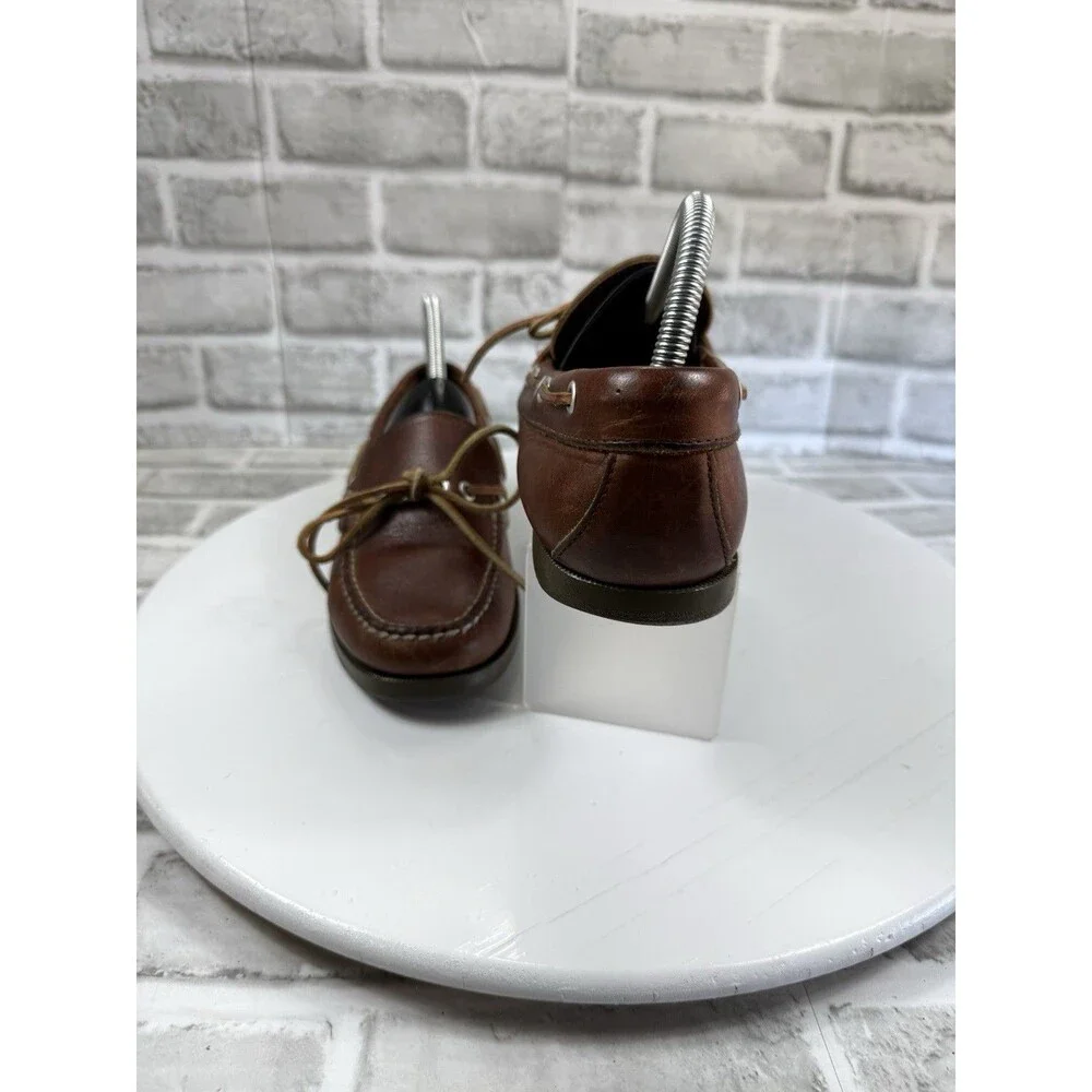 L.L. Bean Handsewn Camp Mocs Men Size 9 Brown Leather Boat Loafers Shoes